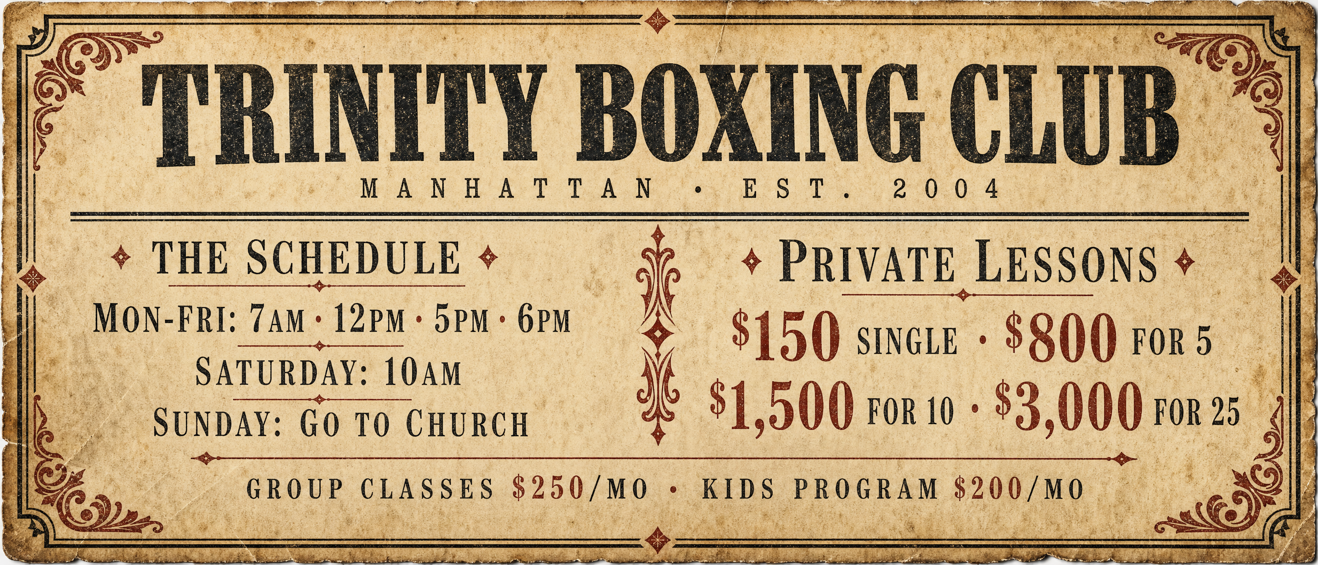 Trinity Boxing Club - Schedule and Pricing